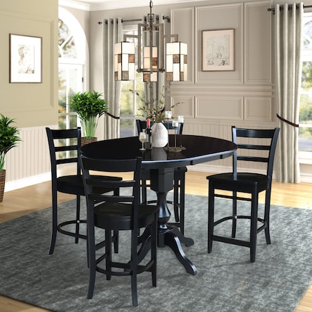 International Concepts 36 in. Round Counter Height Extension Dining Table w/12 in. Leaf and 4 Emily Counter Height Stools K46-36RXT-11-S6172-4